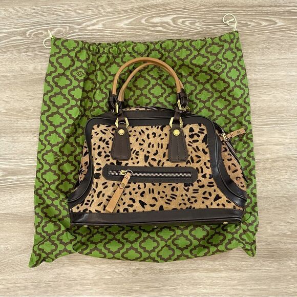 orYANY Leopard Cow Calf Hair Leather Studded Satchel Crossbody Handbag Purse Cow - Picture 2 of 16